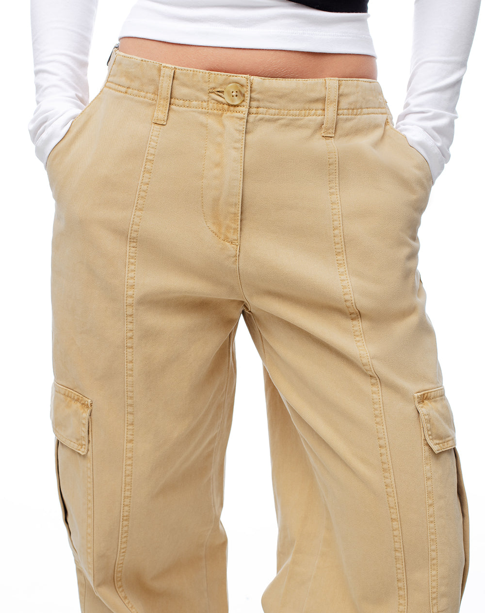 Pantalón cargo tiro bajo algodón caqui mujer