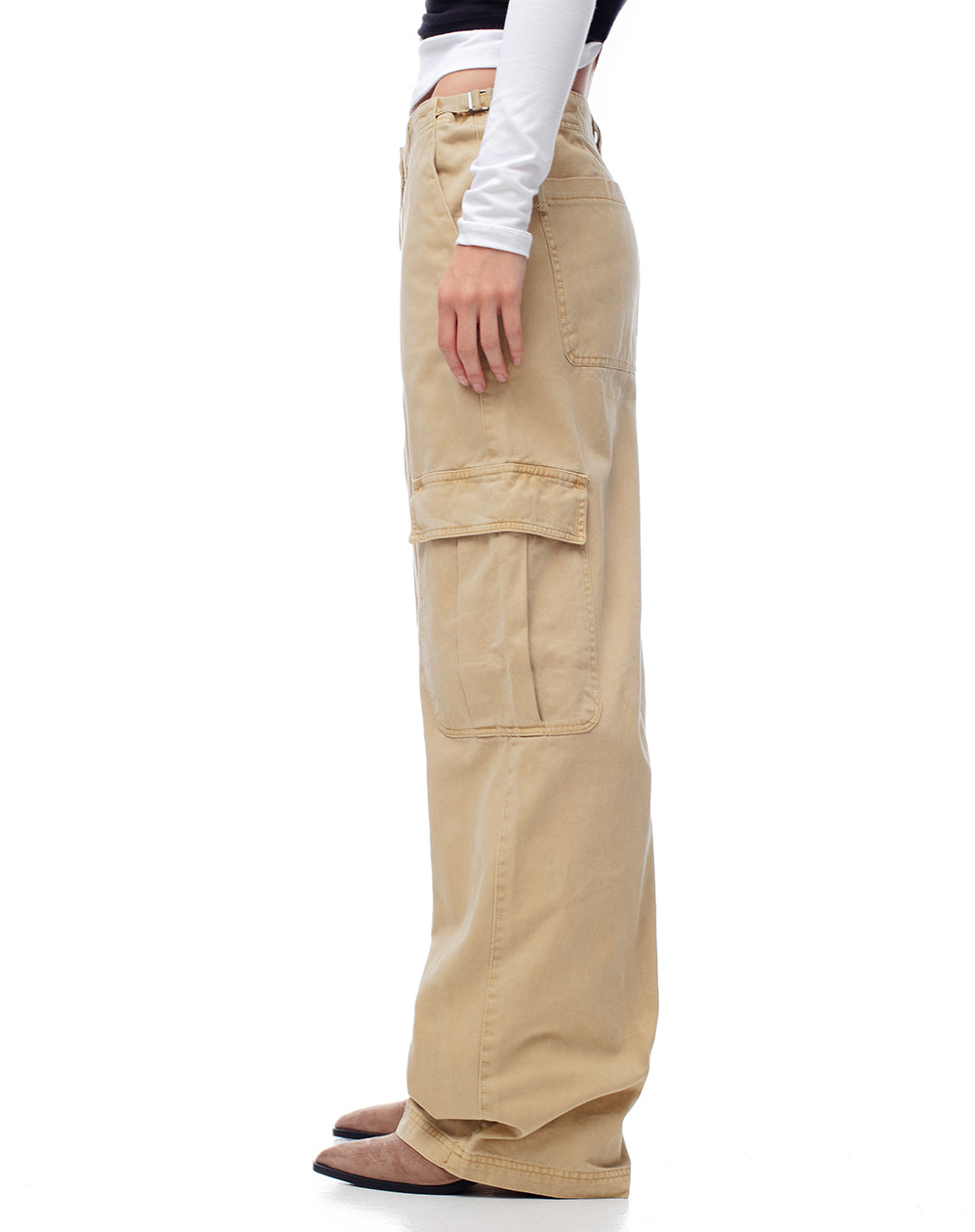 Pantalón cargo tiro bajo algodón caqui mujer