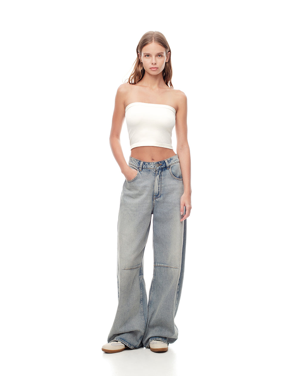 Jean regular fit tiro alto indigo claro