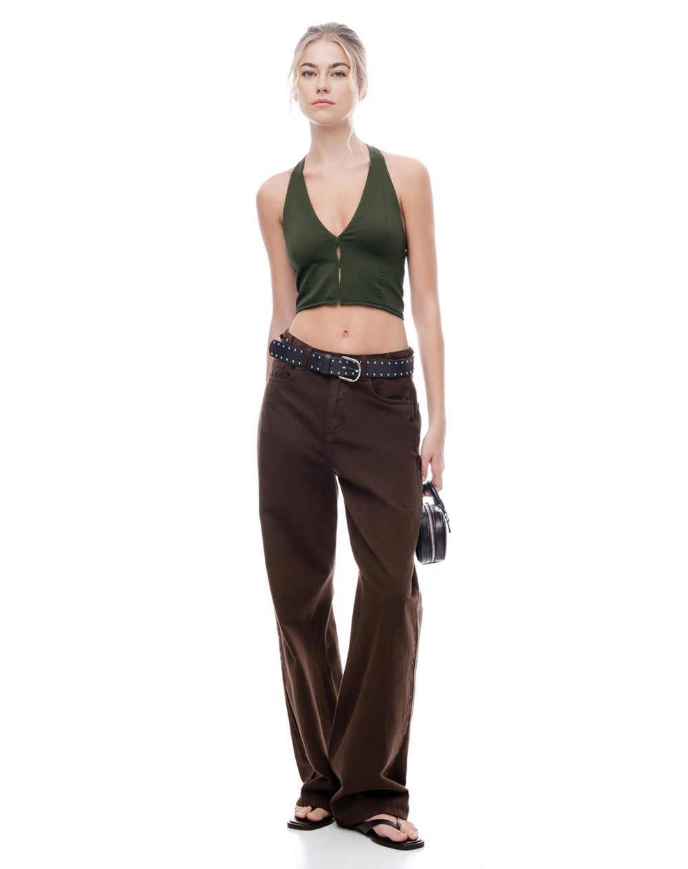 Crop top halter slim seamless verde mujer