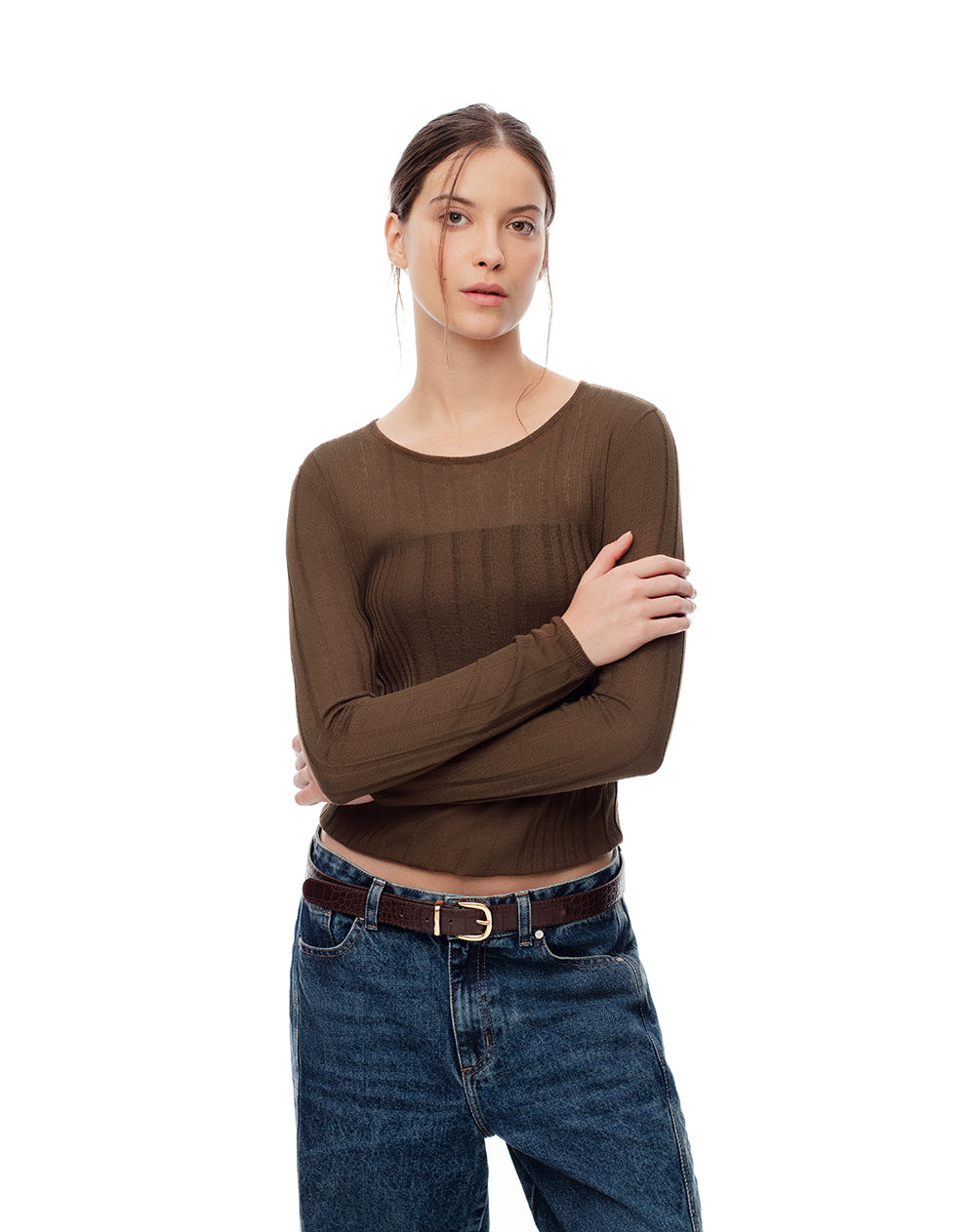 Camisa fitted fit manga larga chocolate