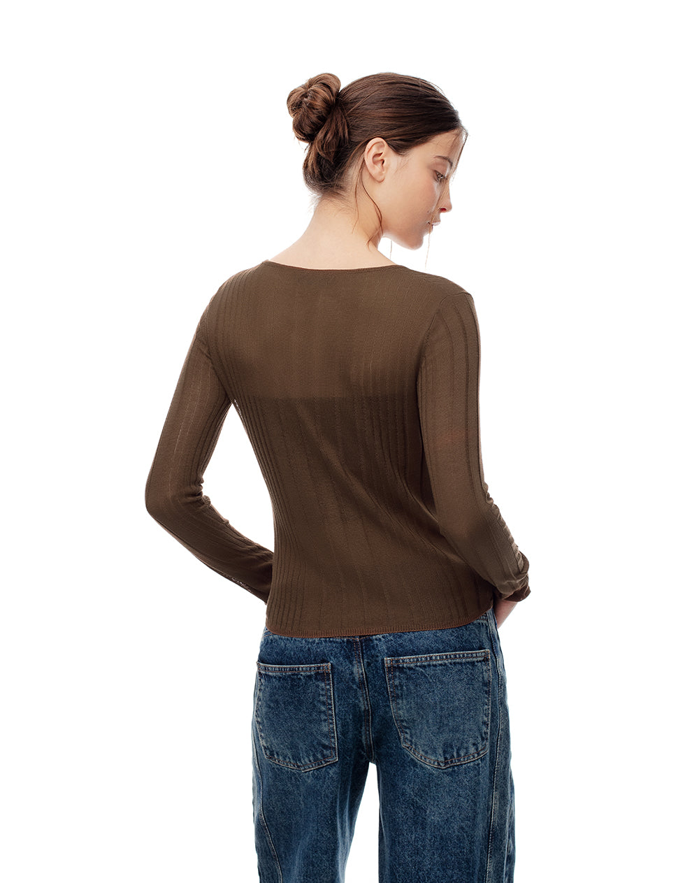 Camisa fitted fit manga larga chocolate