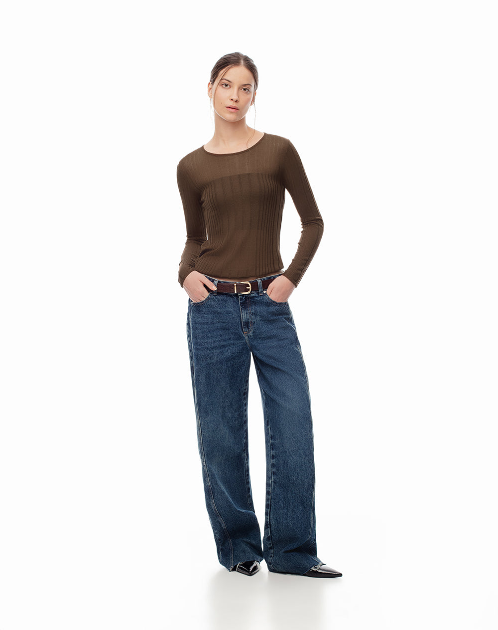 Camibuzo slim tejido de punto chocolate mujer