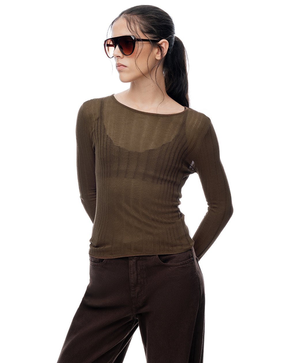 Camibuzo slim tejido de punto chocolate mujer