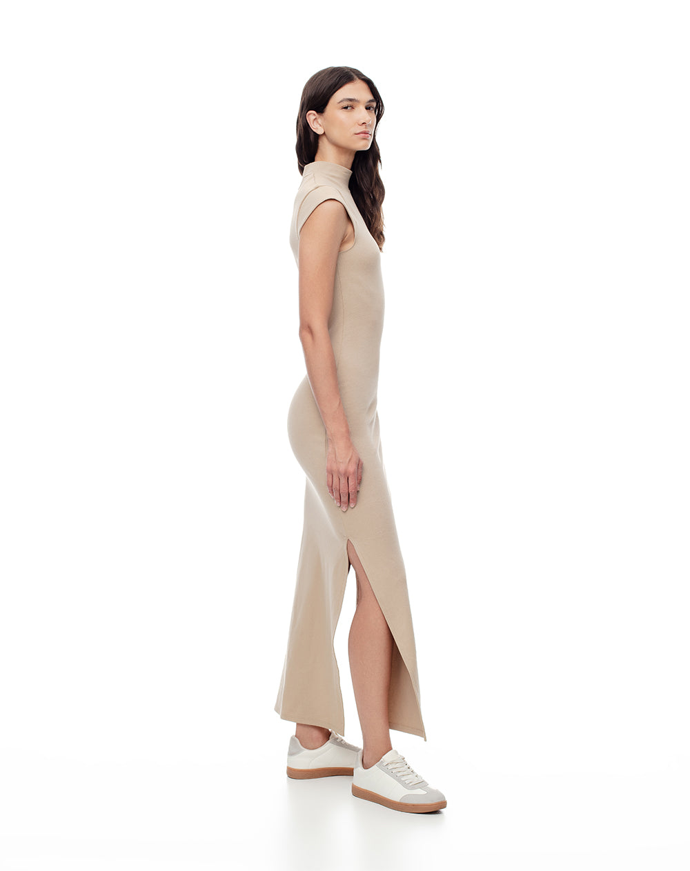 Vestido largo en rib kaki
