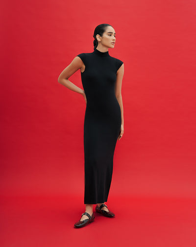 Vestido largo en rib negro