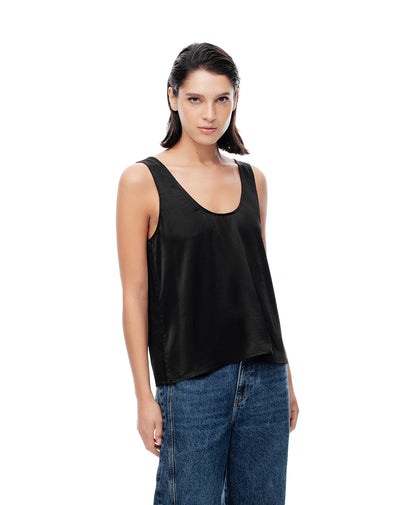 Blusa holgada satín negra mujer