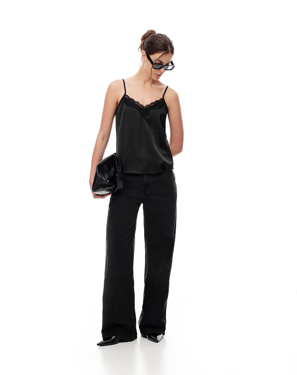 Camisa loose fit tiras negra