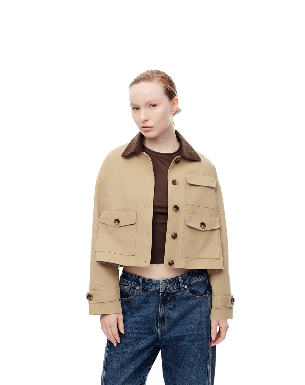 Chaqueta loose fit sin capucha en drill kaki