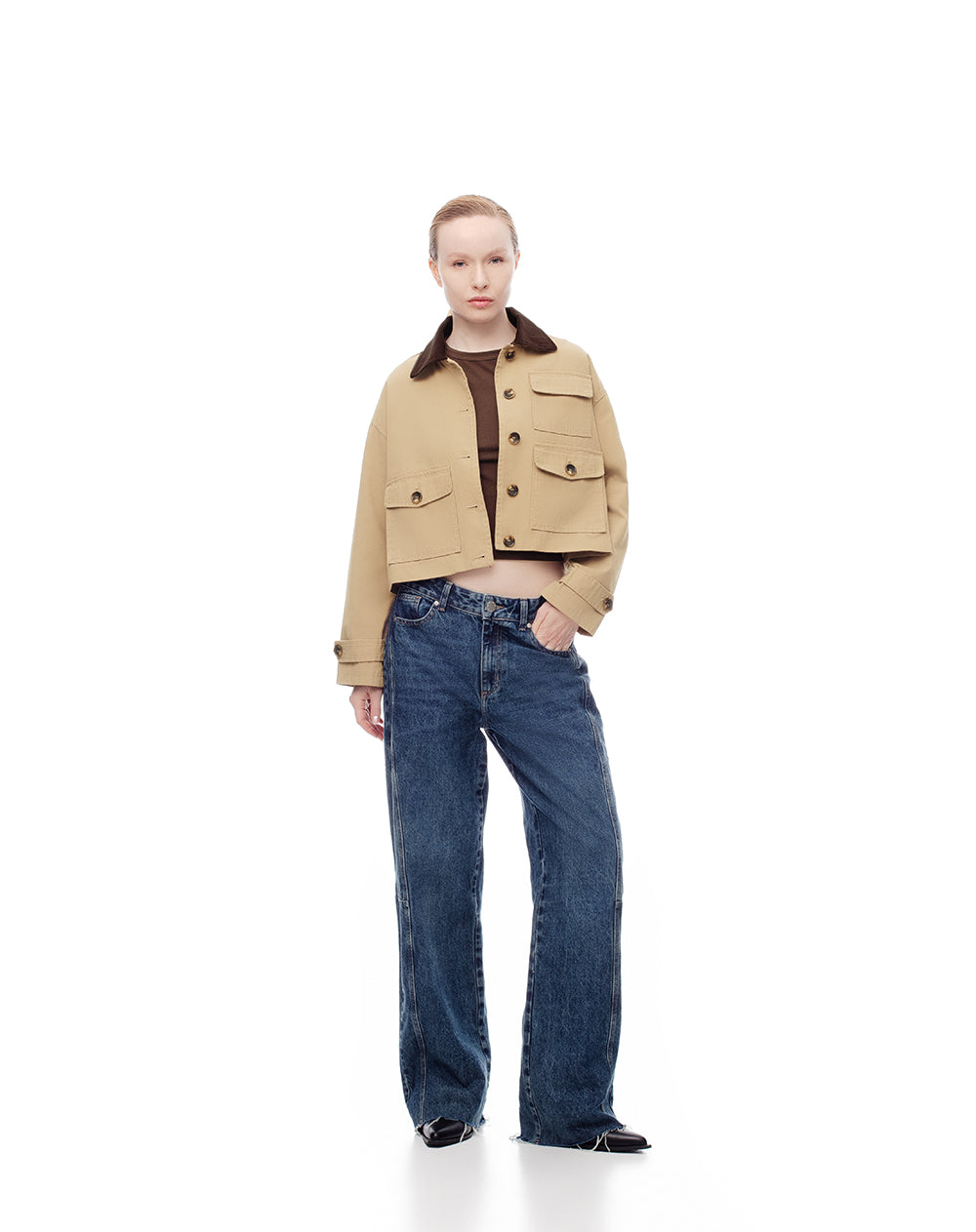 Chaqueta loose fit sin capucha en drill kaki