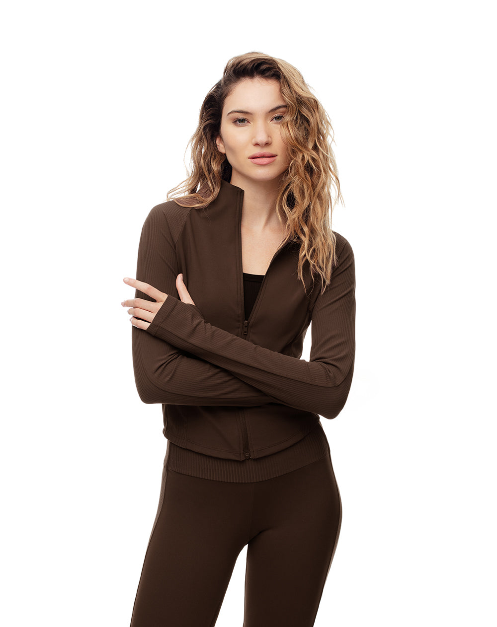 Chaqueta slim fit sin capucha chocolate