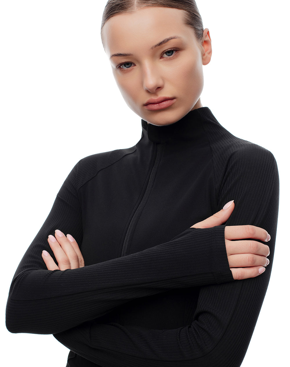 Chaqueta slim fit sin capucha negra