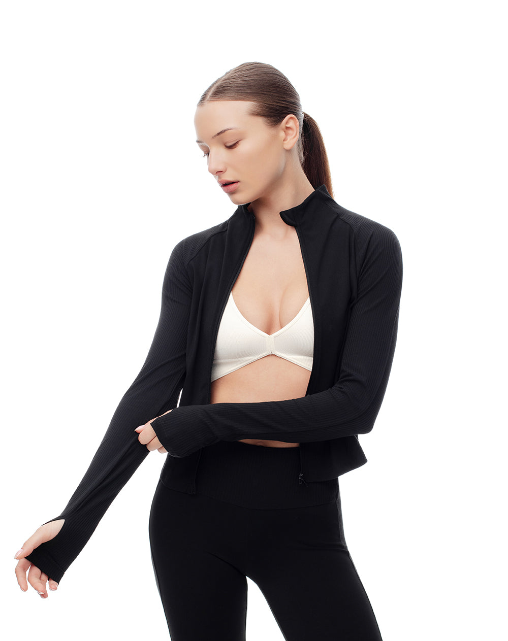 Chaqueta slim fit sin capucha negra