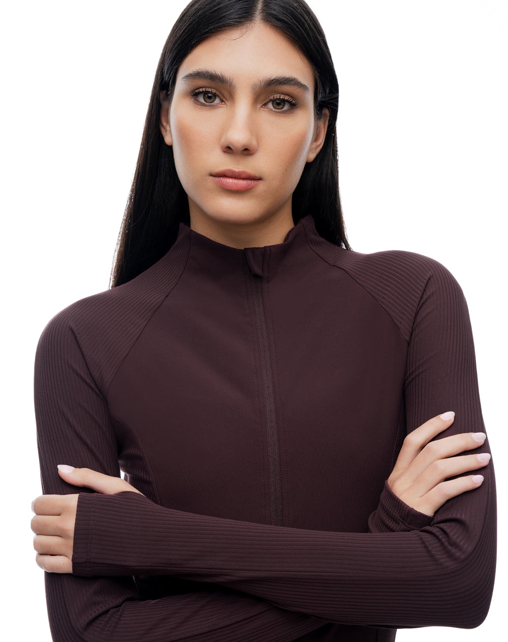 Chaqueta slim sin capucha vinotinto mujer