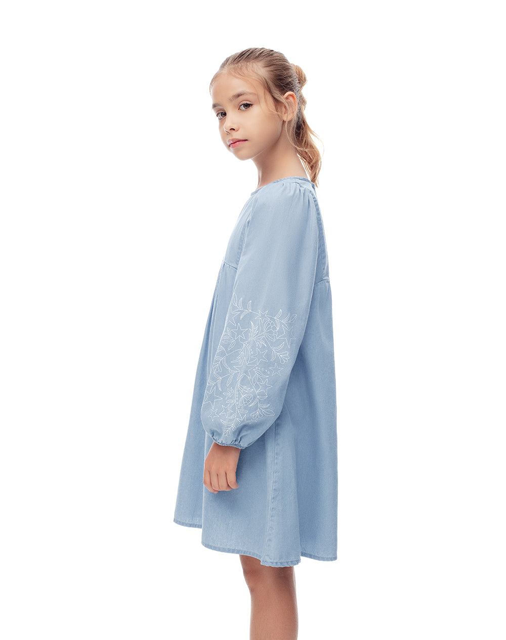 Vestido corto recto denim índigo claro niña