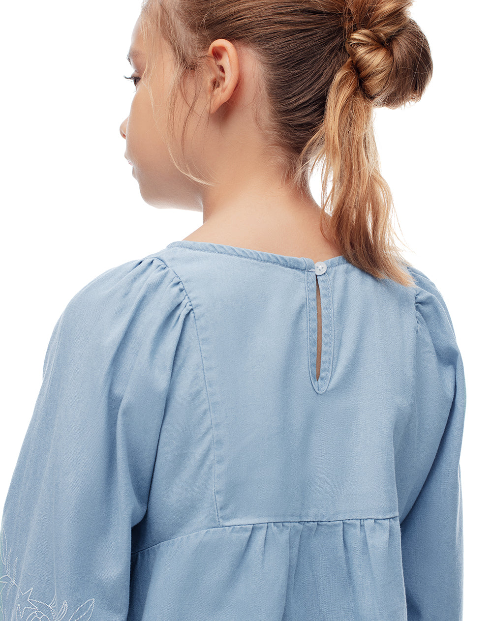 Vestido corto recto denim índigo claro niña