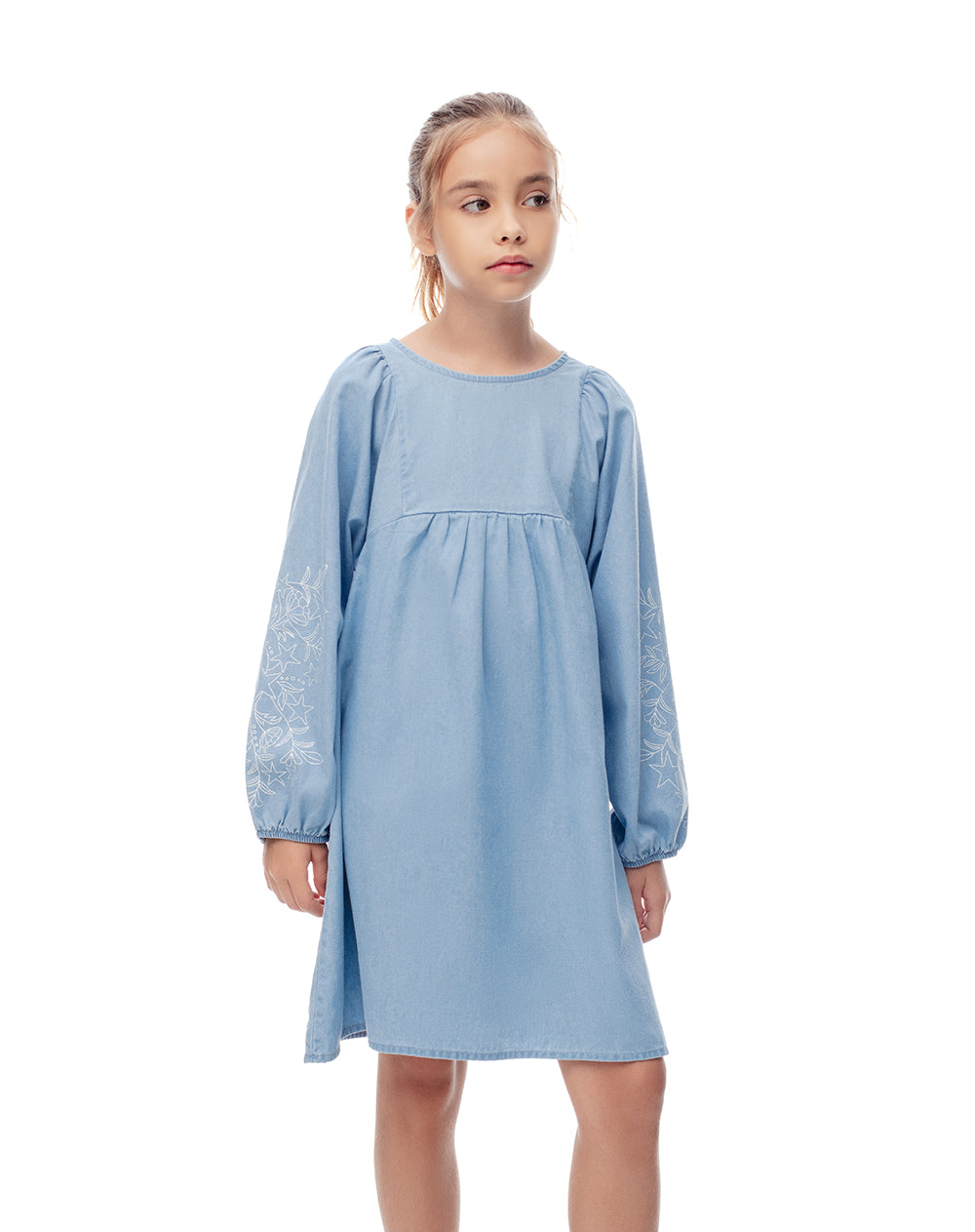 Vestido corto recto denim índigo claro niña