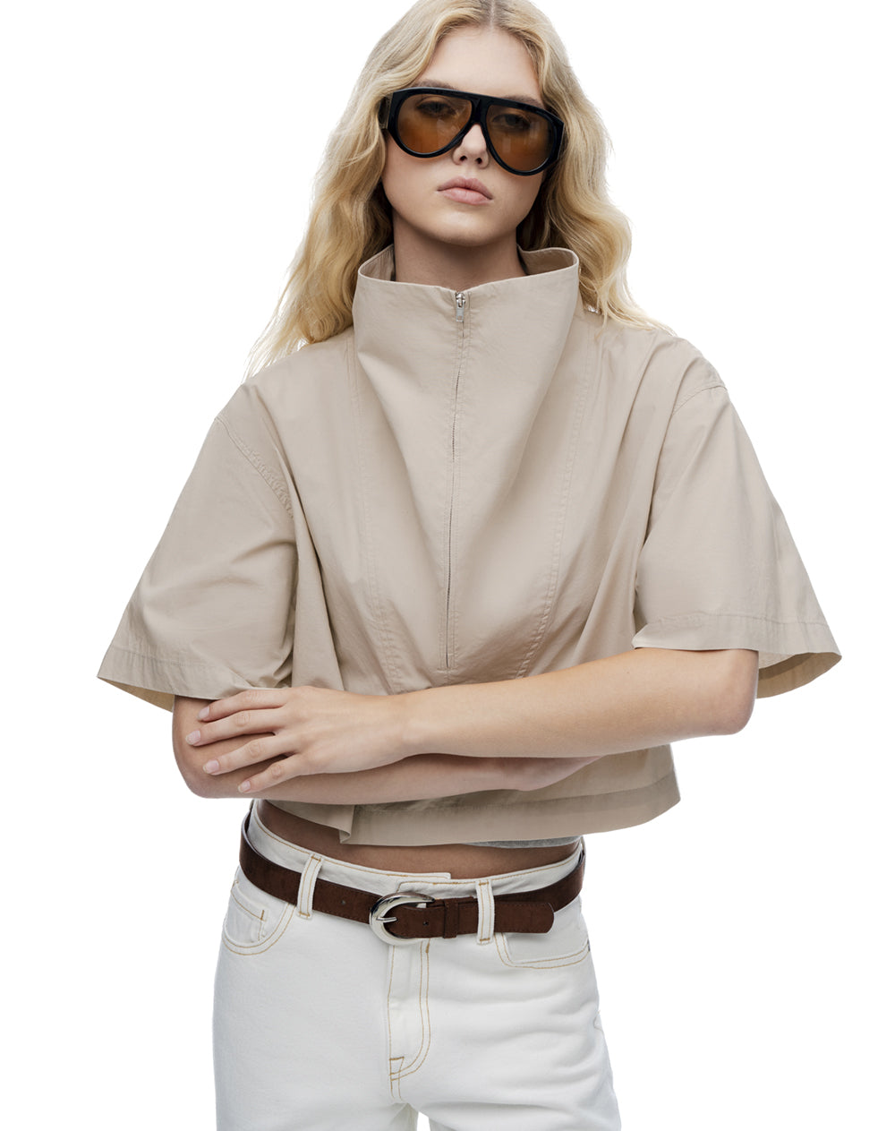 Camisa regular manga 3/4 kaki mujer