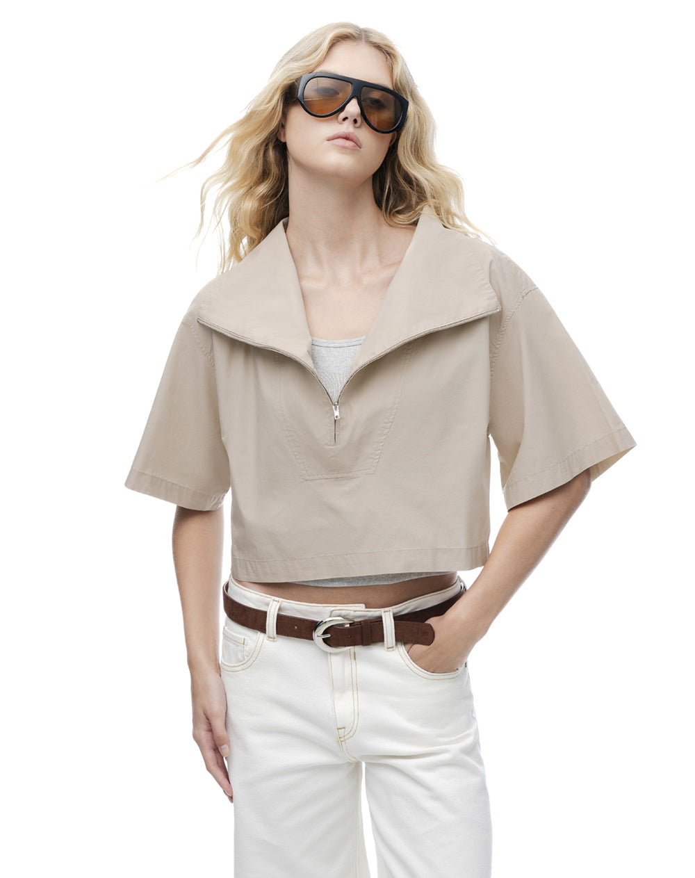 Camisa regular manga 3/4 kaki mujer