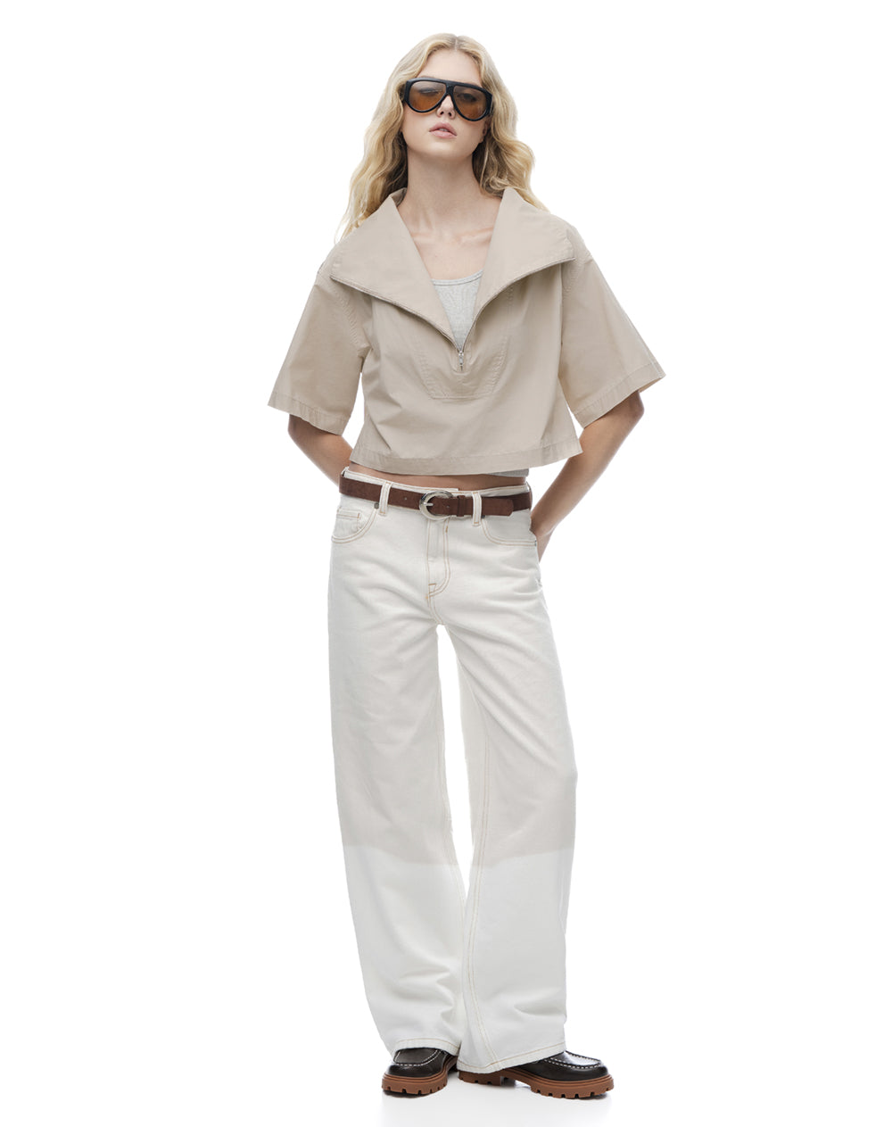 Camisa regular manga 3/4 kaki mujer