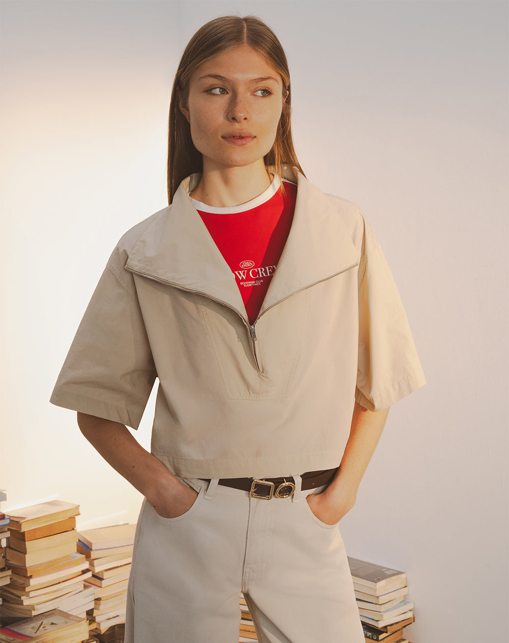 Camisa regular manga 3/4 kaki mujer