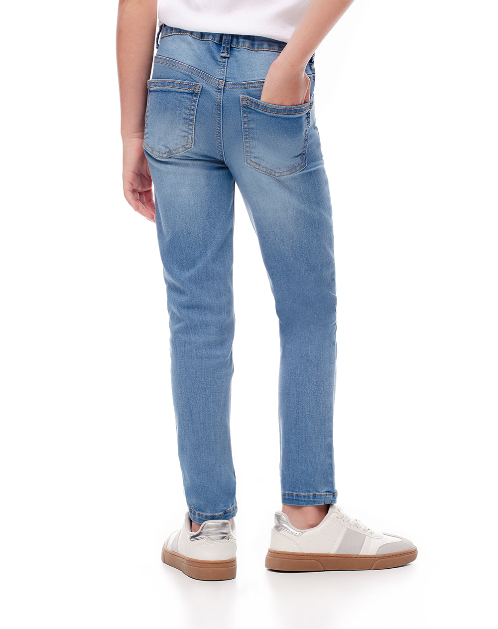 Jean skinny tiro medio elástico interno indigo medio para niña