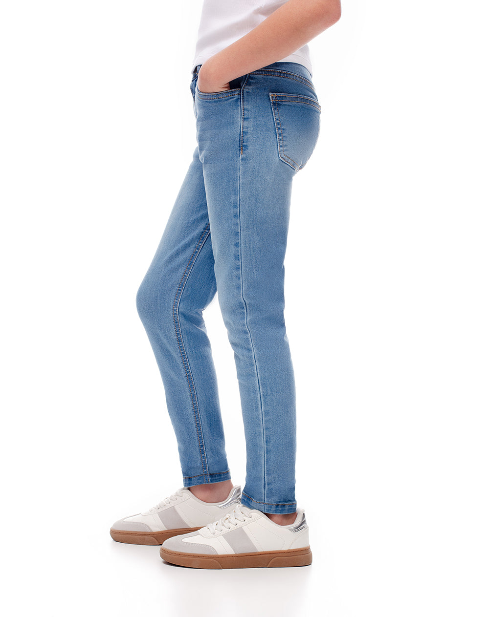 Jean skinny tiro medio elástico interno indigo medio para niña