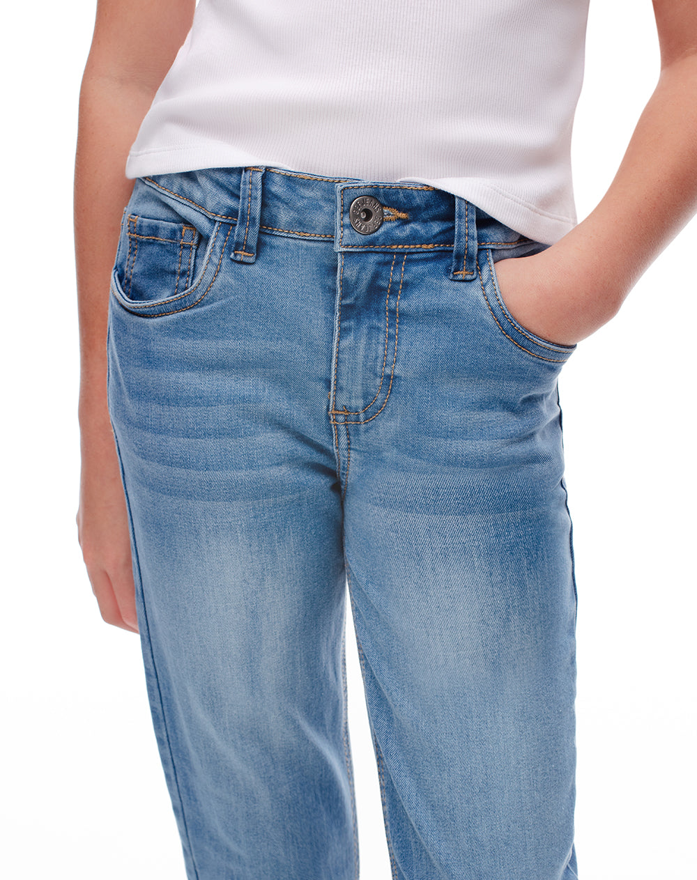 Jean skinny tiro medio elástico interno indigo medio para niña