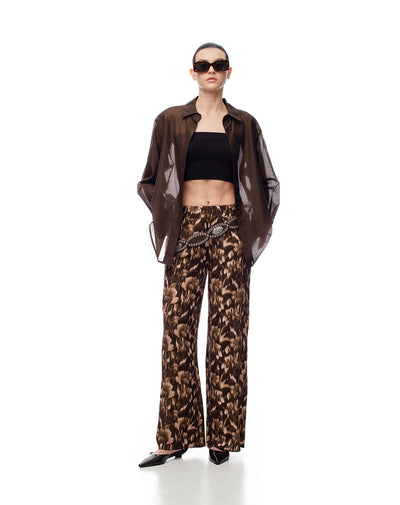 Pantalón wide leg tiro medio estampado mujer