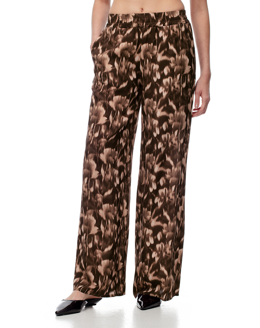 Pantalón wide leg tiro medio estampado mujer