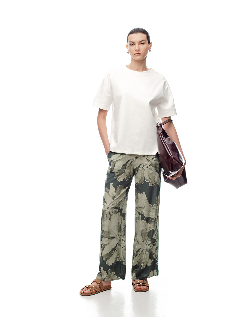 Pantalón wide leg tiro medio estampado mujer