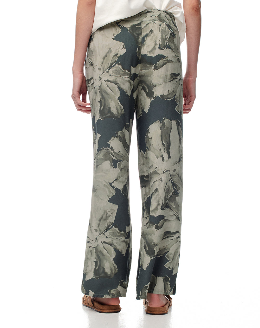 Pantalón wide leg tiro medio estampado mujer