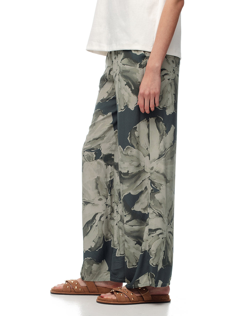 Pantalón wide leg tiro medio estampado mujer