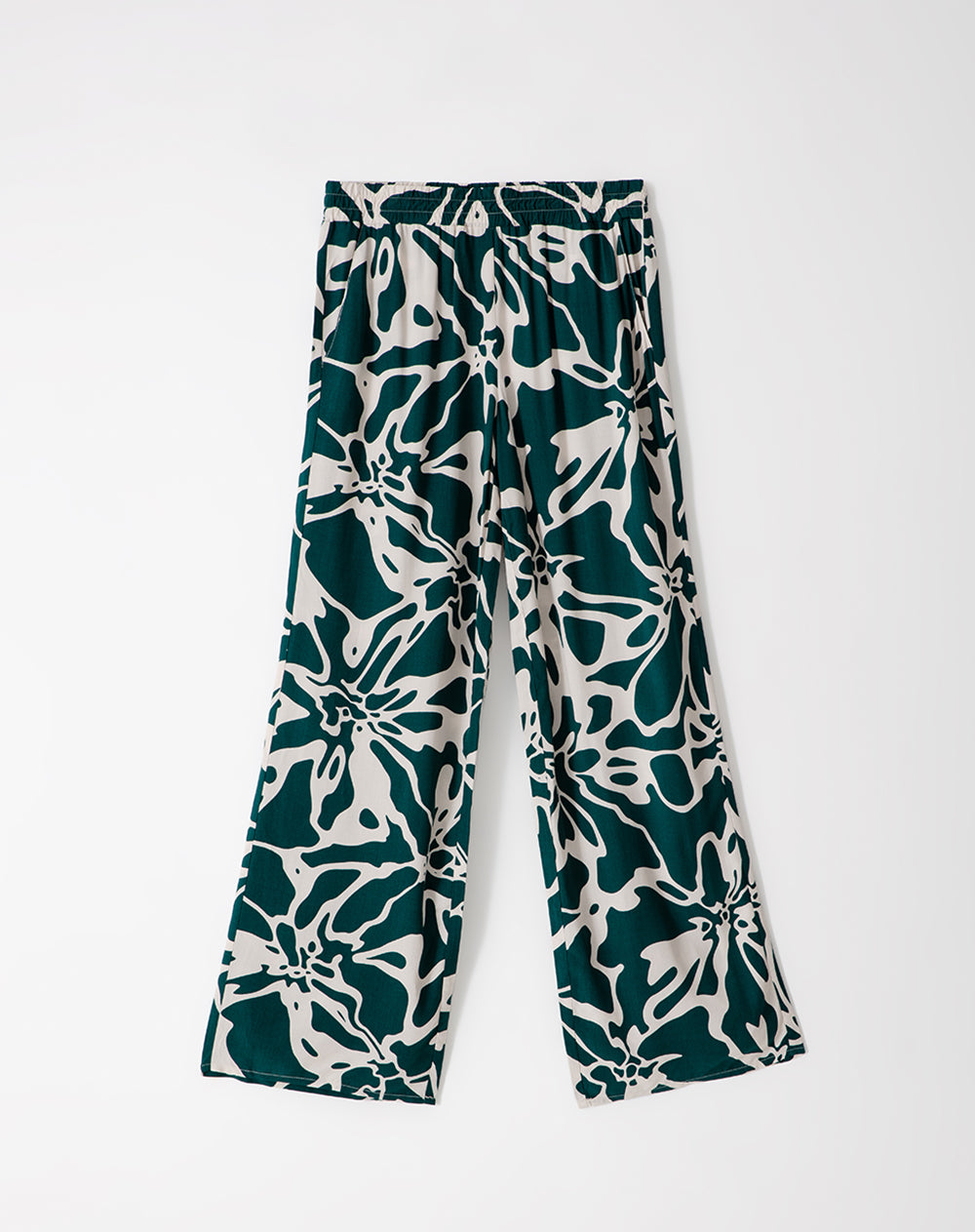 Pantalón recto tiro alto bolsillos laterales estampado para mujer