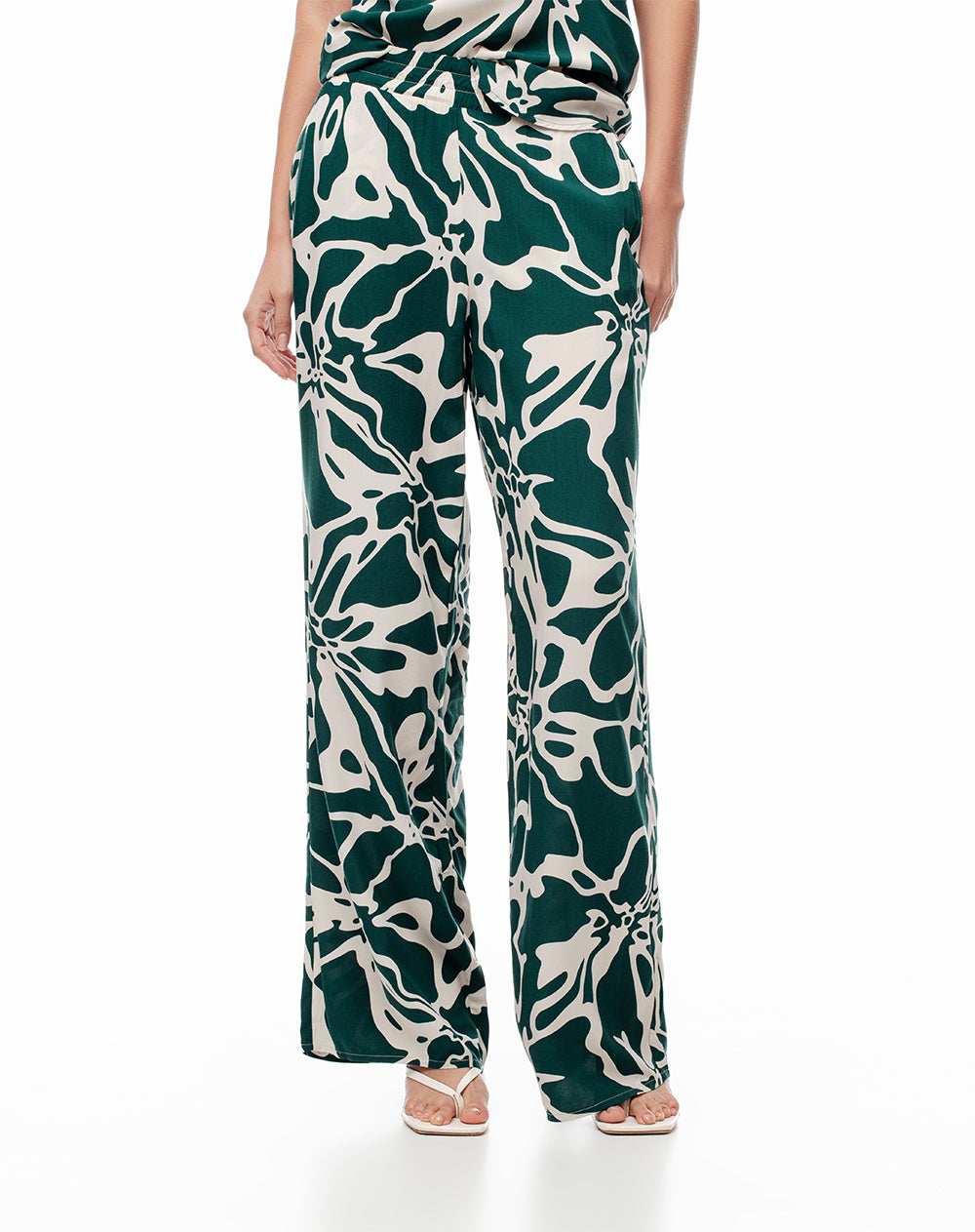 Pantalón recto tiro alto bolsillos laterales estampado para mujer