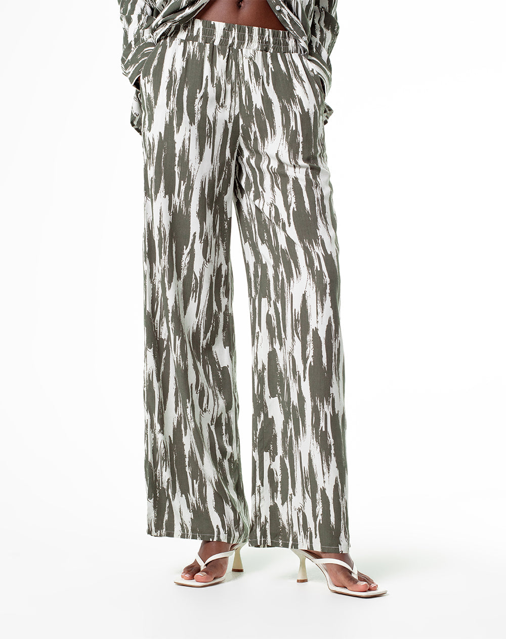 Pantalón Lilenis loose fit tiro medio verde estampado