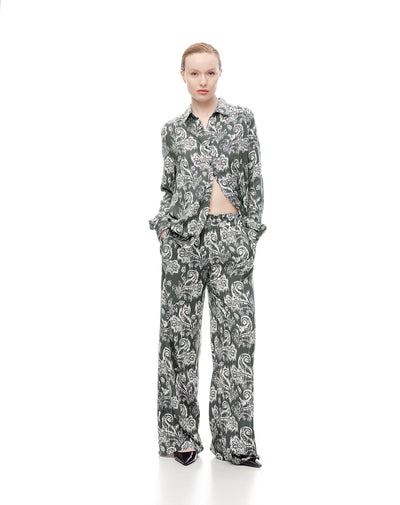 Pantalón wide leg tiro medio estampado mujer