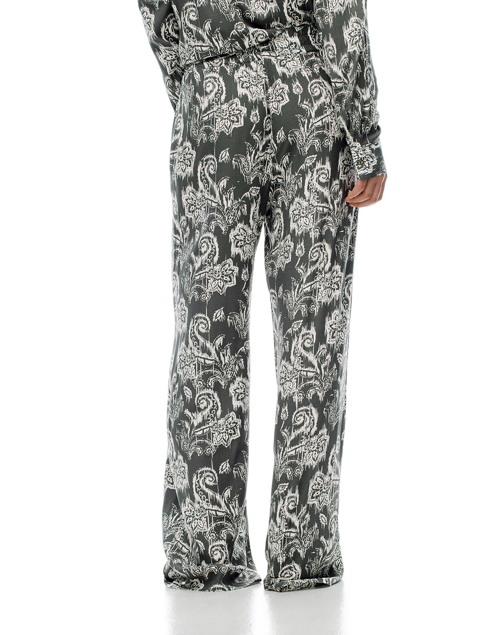 Pantalón loose fit tiro medio verde estampado