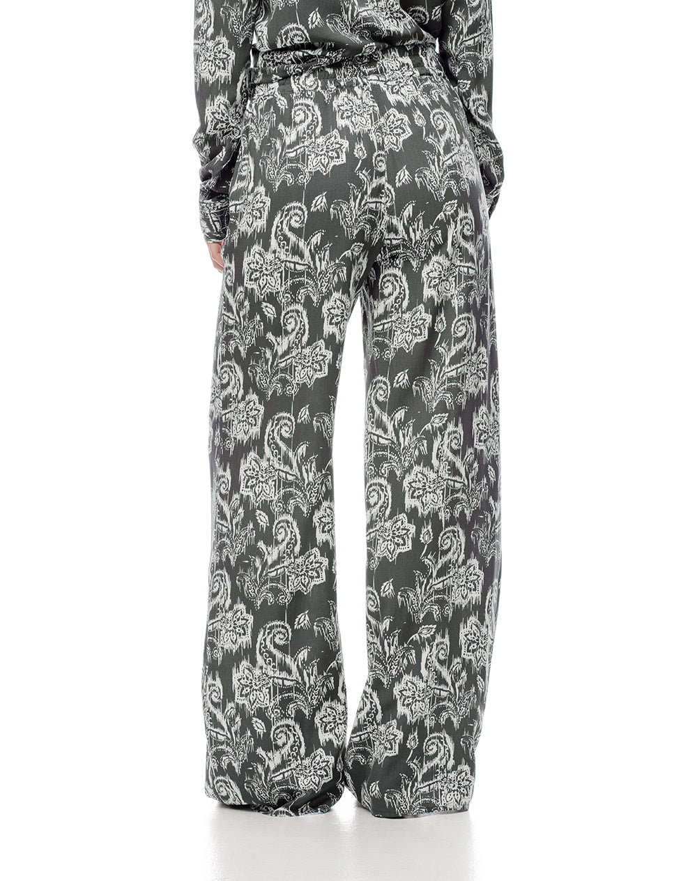Pantalón loose fit tiro medio verde estampado