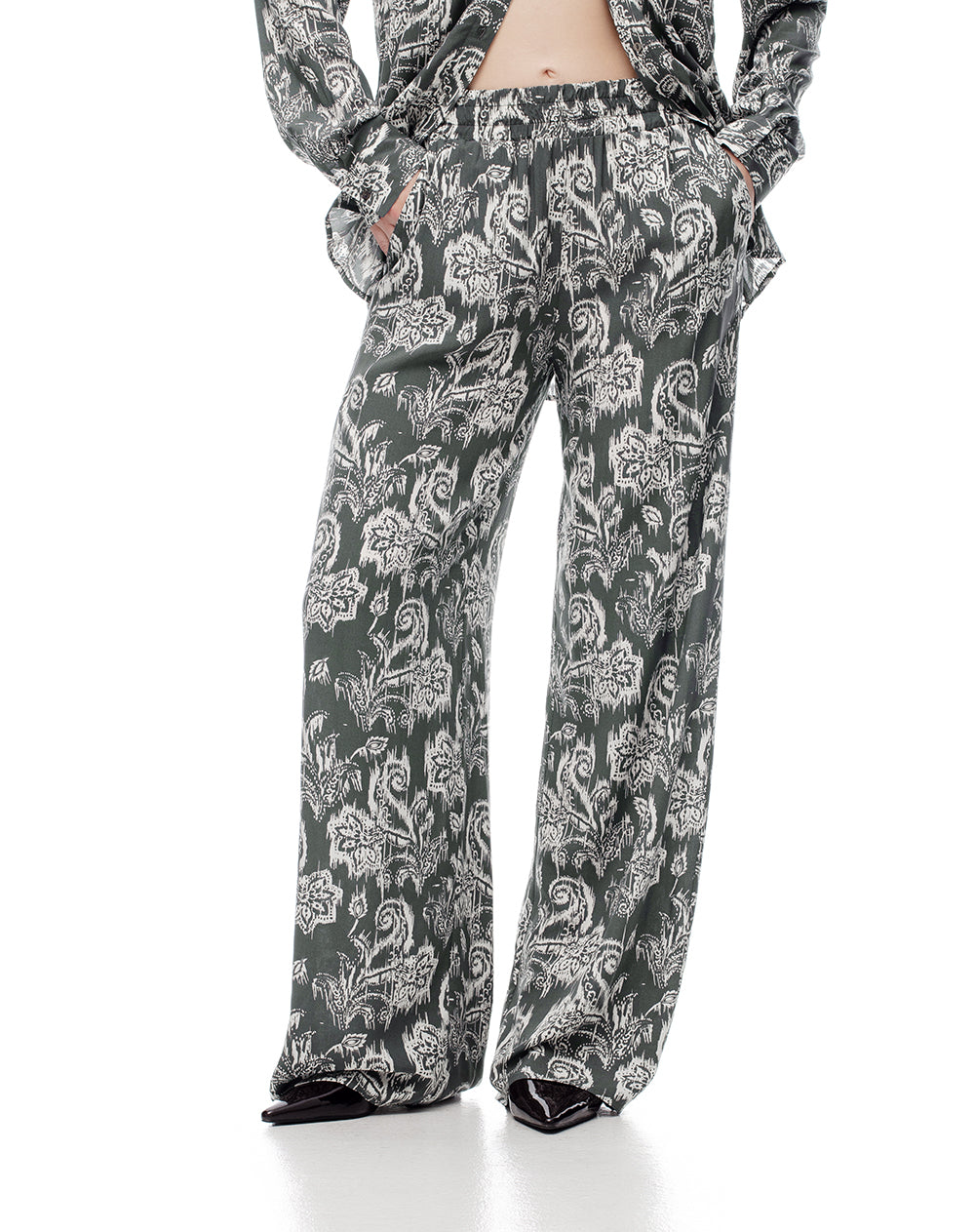 Pantalón wide leg tiro medio estampado mujer