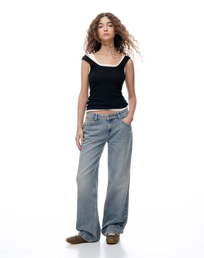 Jean regular tiro bajo índigo medio mujer