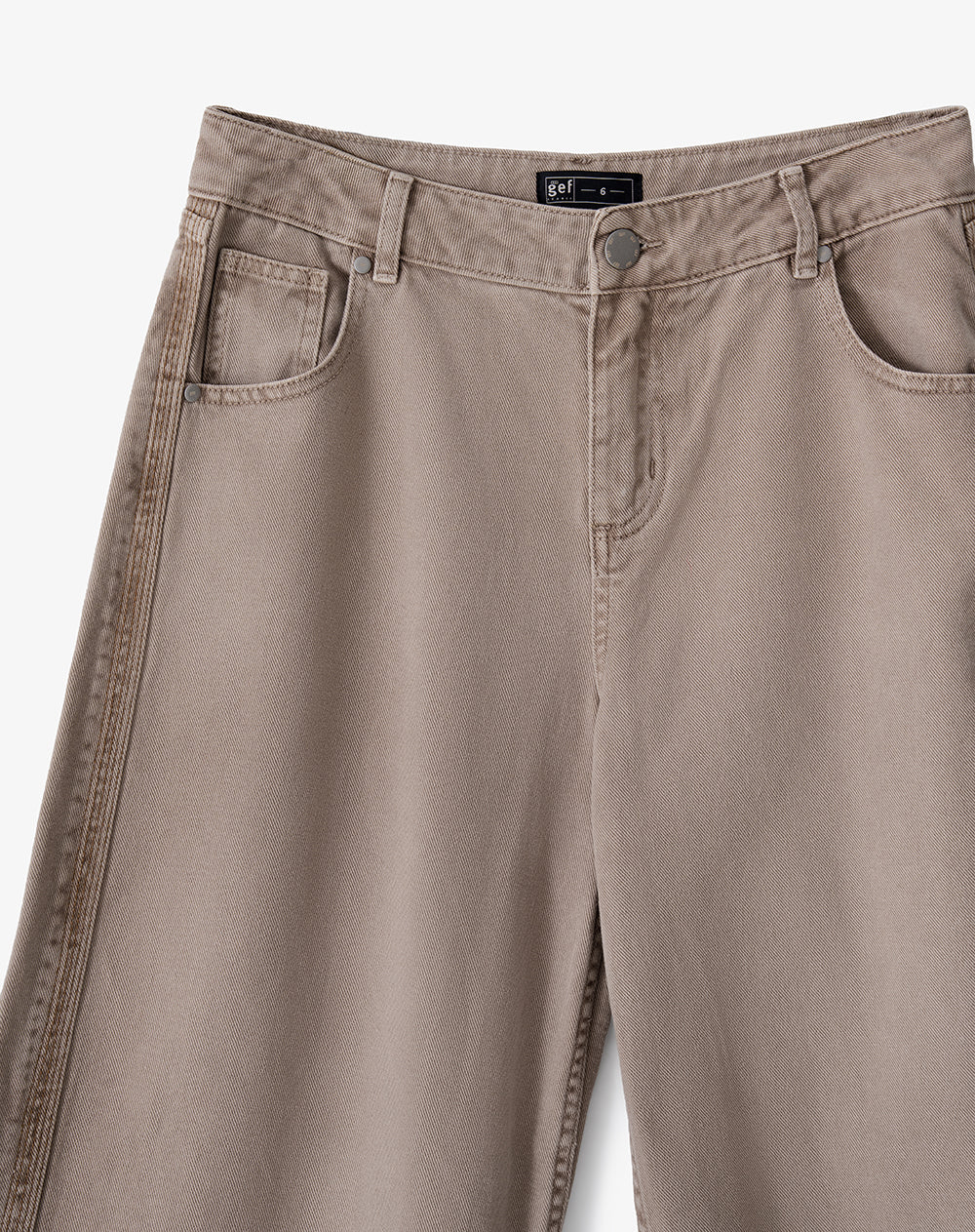 Pantalón wide leg tiro medio en drill café mujer