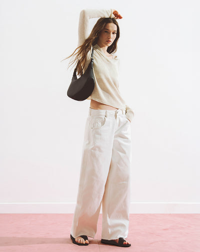 Pantalón wide leg tiro medio drill crudo mujer
