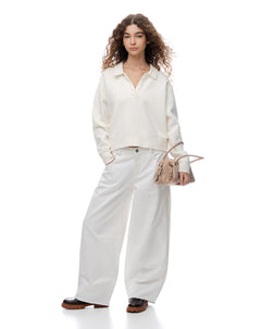 Pantalón wide leg tiro medio drill crudo mujer