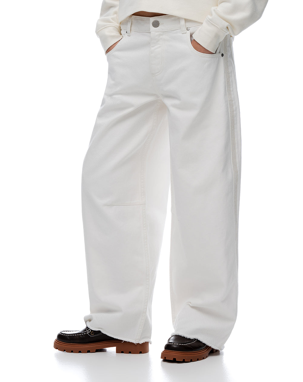 Pantalón wide leg tiro medio drill crudo mujer