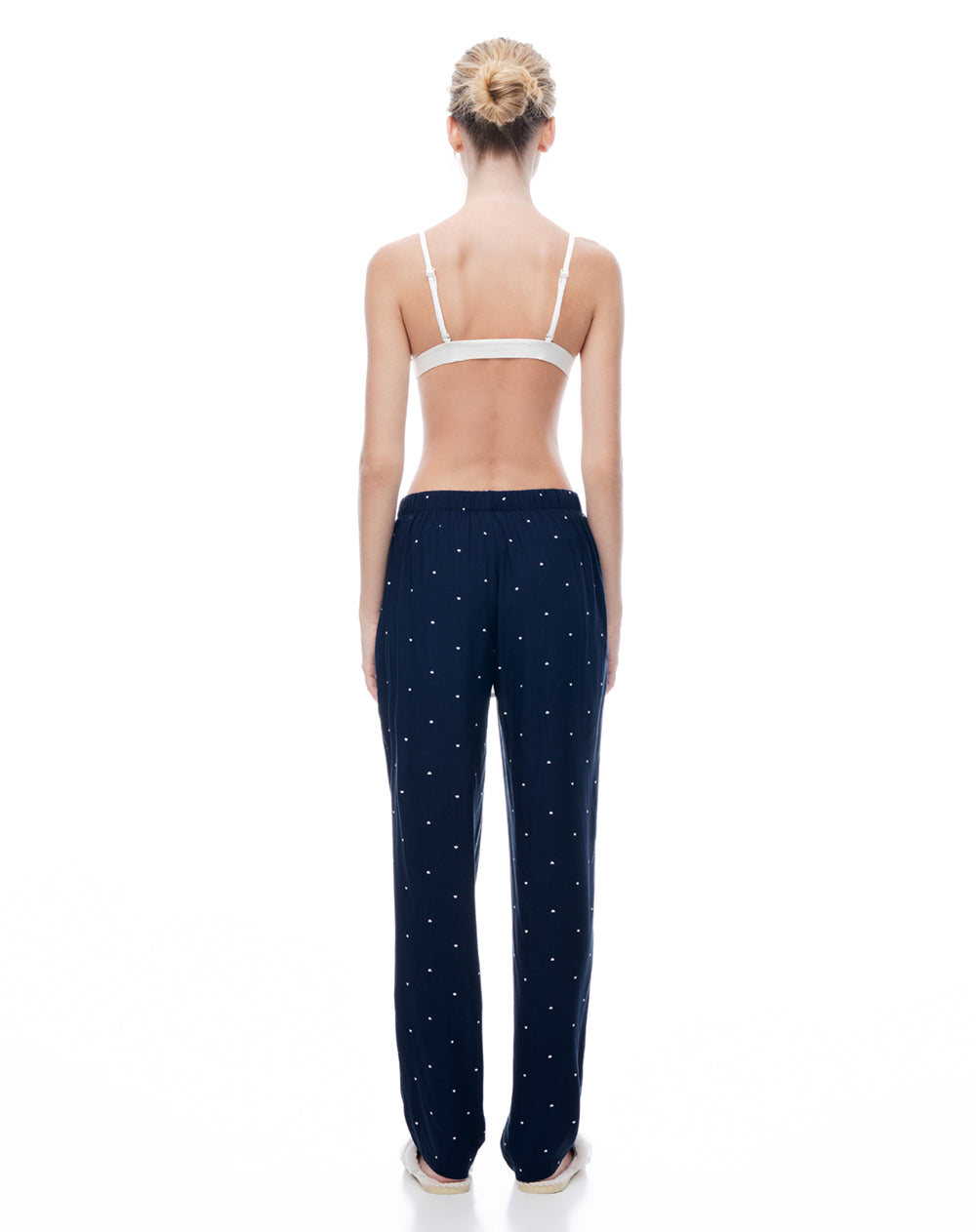 Pantalón regular tiro medio azul estampado mujer