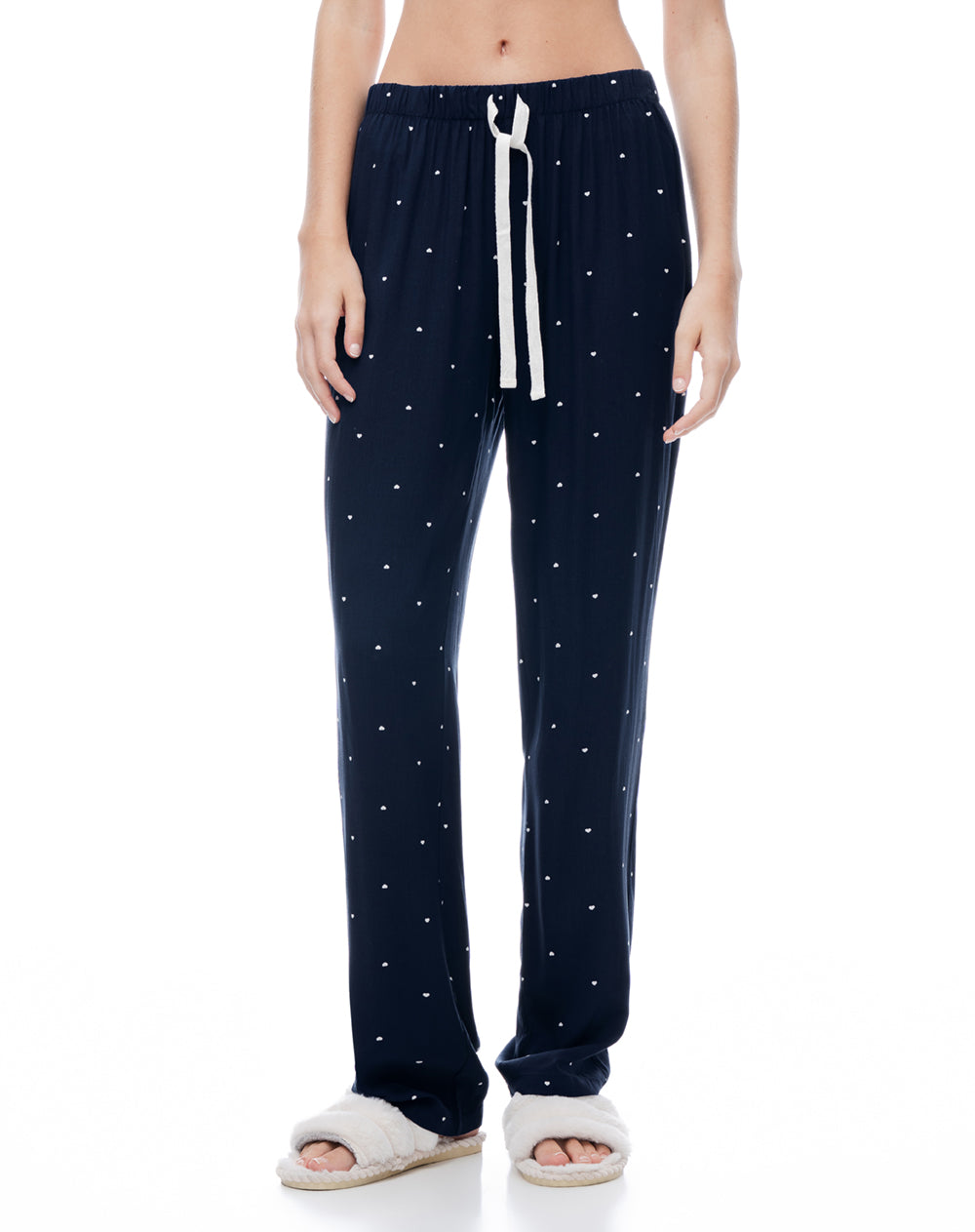 Pantalón regular tiro medio azul estampado mujer