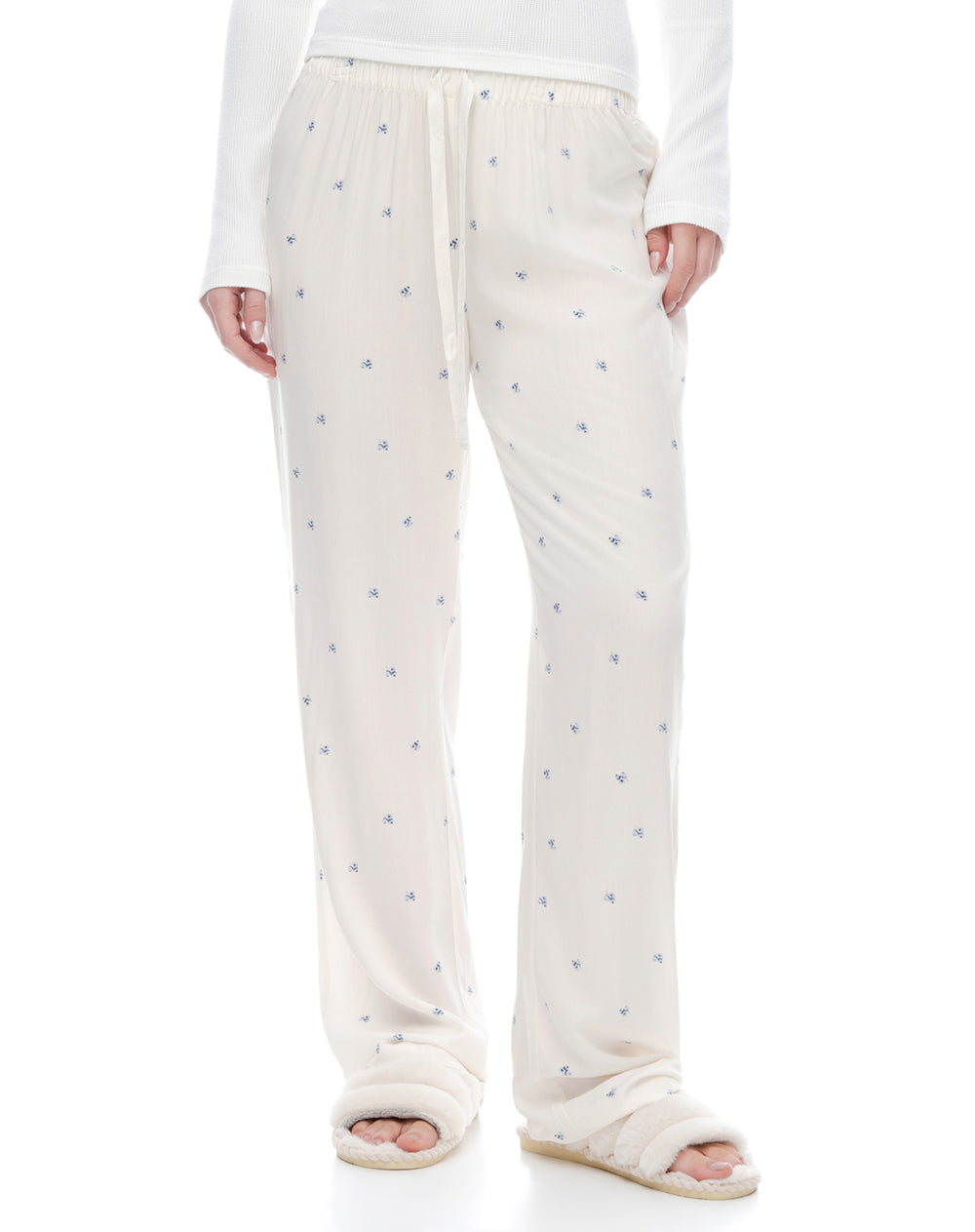Pantalón regular tiro medio blanco estampado mujer
