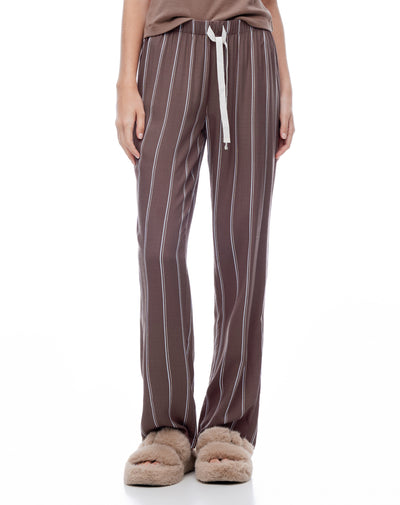 Pantalón regular tiro medio café rayas mujer