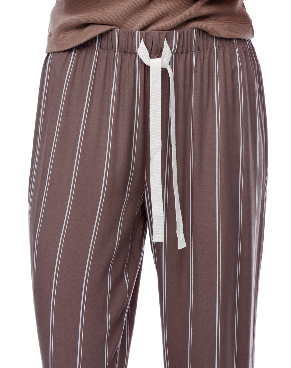 Pantalón regular tiro medio café rayas mujer